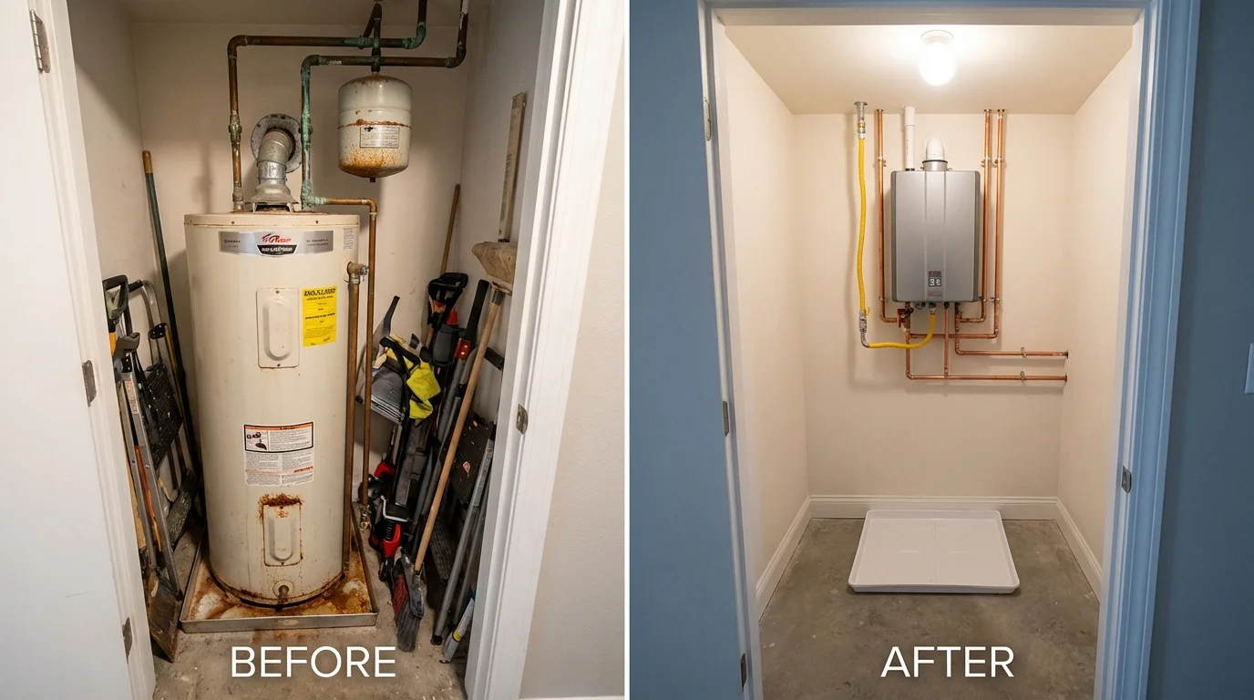 Tank water heater versus wall-mounted tankless unit comparison for Blackstone, VA homeowners